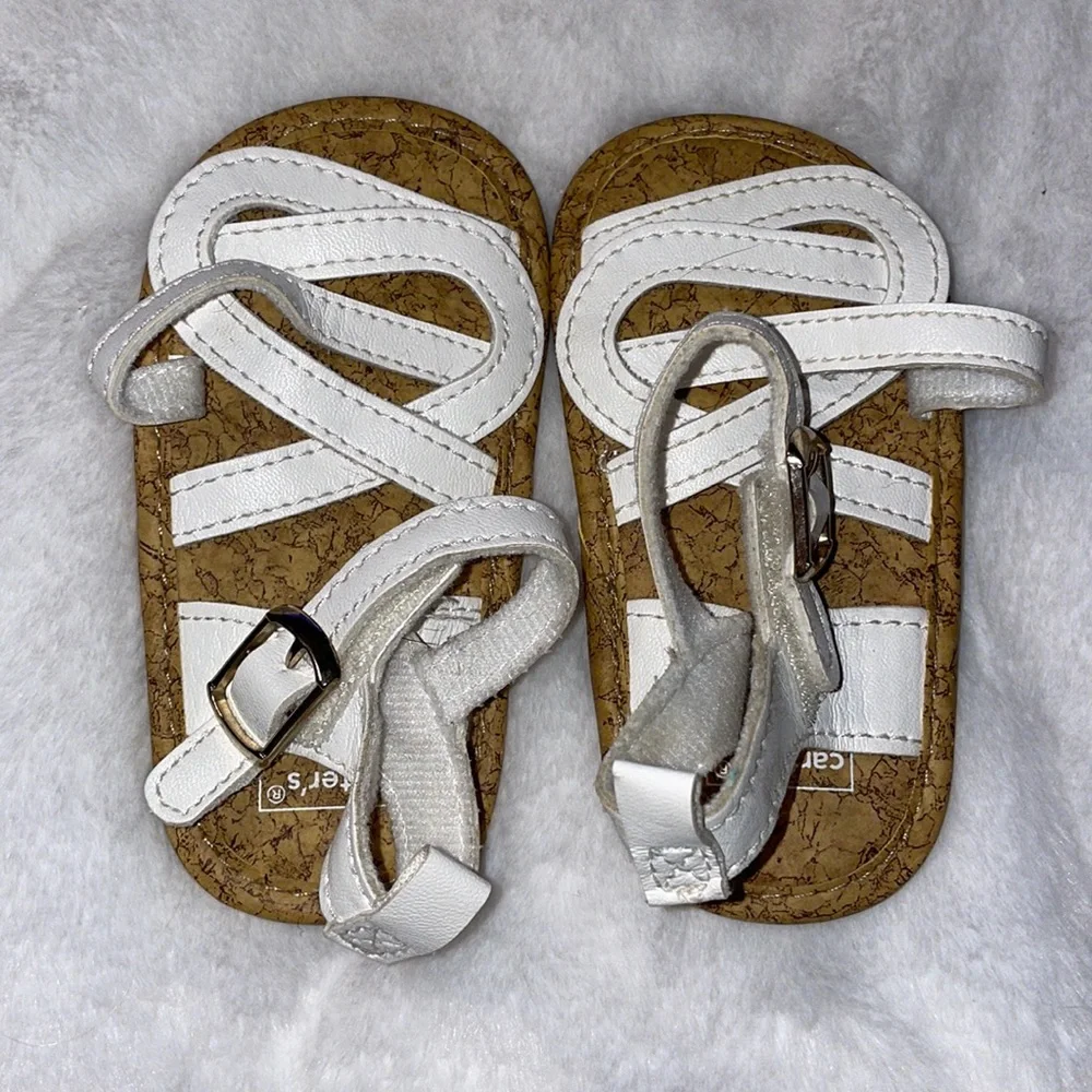 Carter 6 to 9 month, cork, bottom white sandals